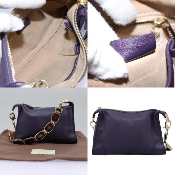 CELINE Shoulder Bag Leather Purple Gold - Picture 10 of 13